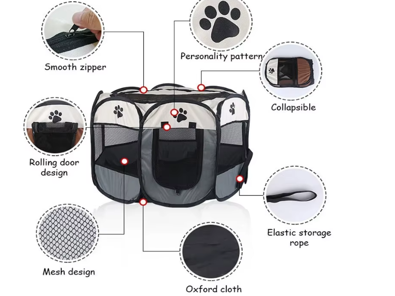 Portátil dobrável Pet Tent, cerca octogonal, abrigo para cachorros, fácil de usar, fácil operação ao ar livre, grandes gaiolas, cercas de gato, canil